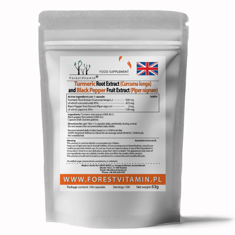 Forest Vitamin® Turmeric + Black Pepper Extract - 100 Capsules - Image 3