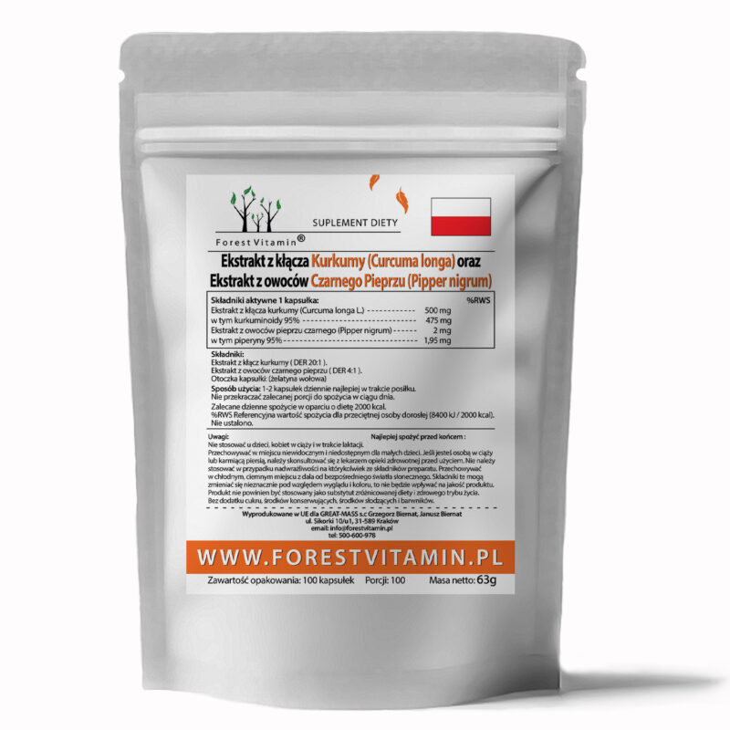 Forest Vitamin® Turmeric + Black Pepper Extract - 100 Capsules - Image 2