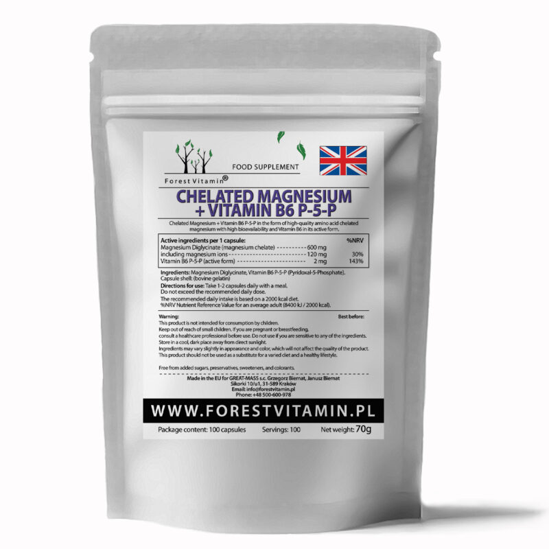Forest Vitamin® Magnez Chelatowany 600 mg + Witamina B6 P5P - 100 Kapsułek - obrazek 3