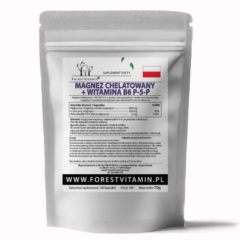 Forest Vitamin® Magnez Chelatowany 600 mg + Witamina B6 P5P - 100 Kapsułek - obrazek 2