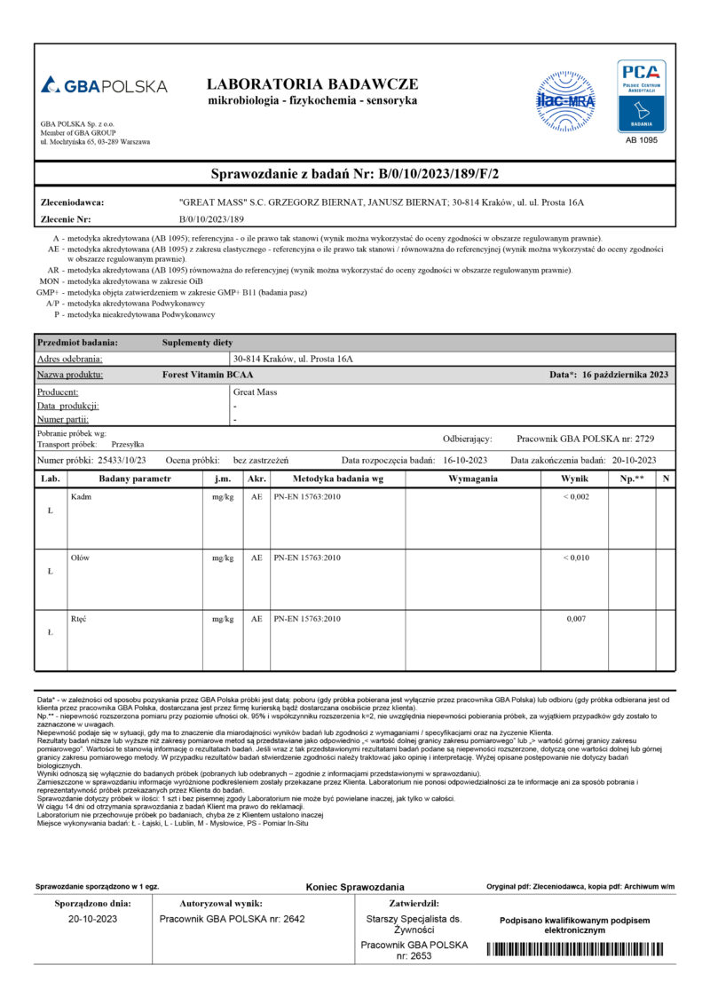 Forest Vitamin® BCAA 2:1:1 500 mg - 250 Kapsułek - obrazek 4