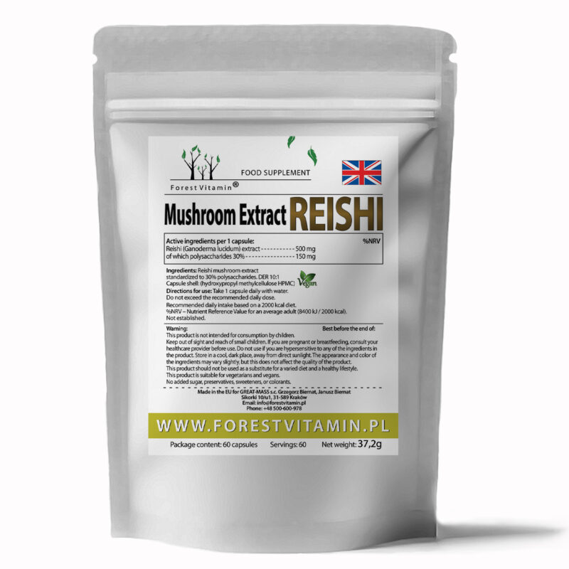 Forest Vitamin® Ekstrakt z Grzyba REISHI 500 mg - 60 Kapsułek - obrazek 3