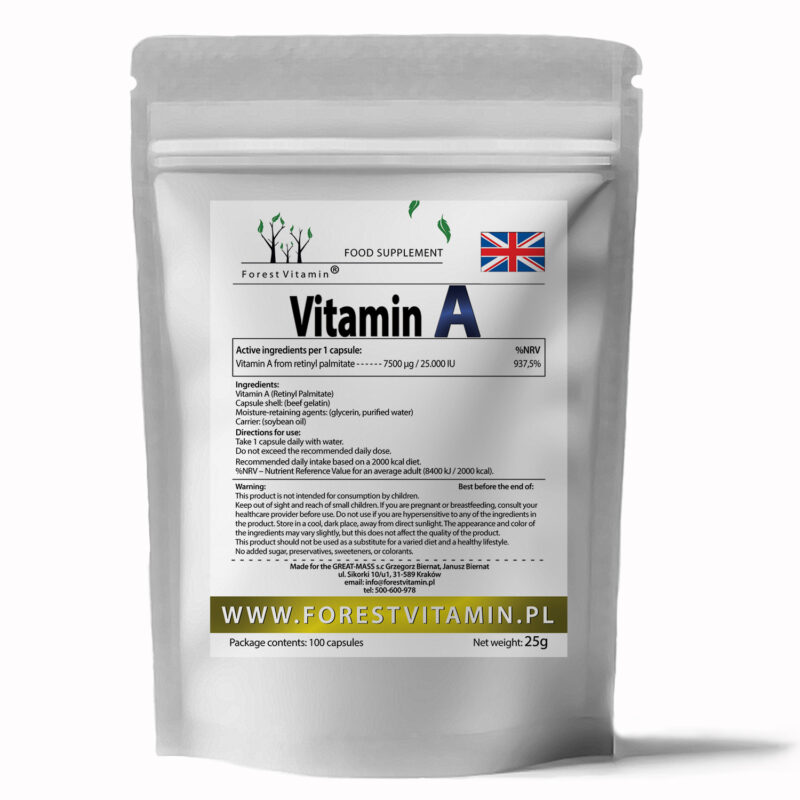 Forest Vitamin® Witamina A 25.000 IU - 100 Kapsułek Softgel - obrazek 3