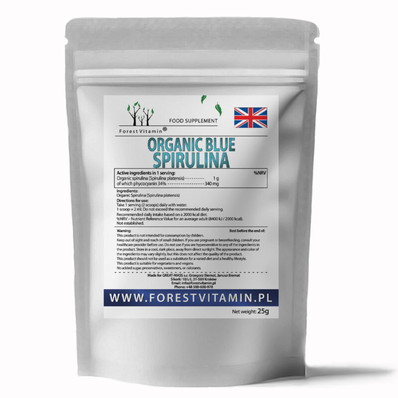 Forest Vitamin® Spirulina Organiczna Niebieska 340 mg - 25 gramów w Proszku - obrazek 3