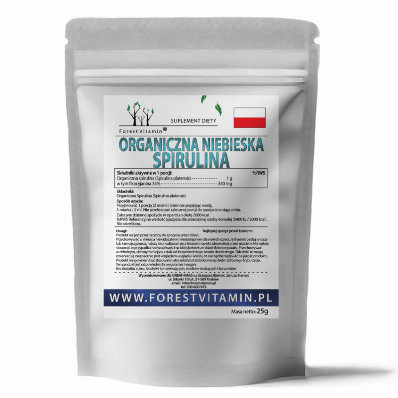 Forest Vitamin® Spirulina Organiczna Niebieska 340 mg - 25 gramów w Proszku - obrazek 2
